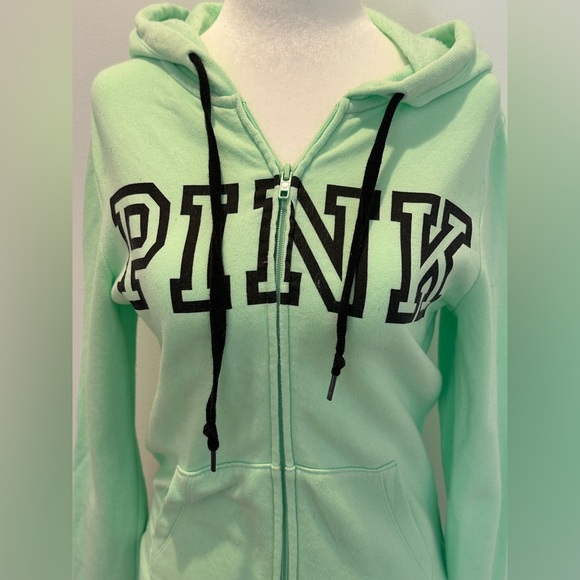 VS PINK ZIP UP HOODIE LIME GREEN W BLACK LOGO SZ XS - Picture 4 of 8